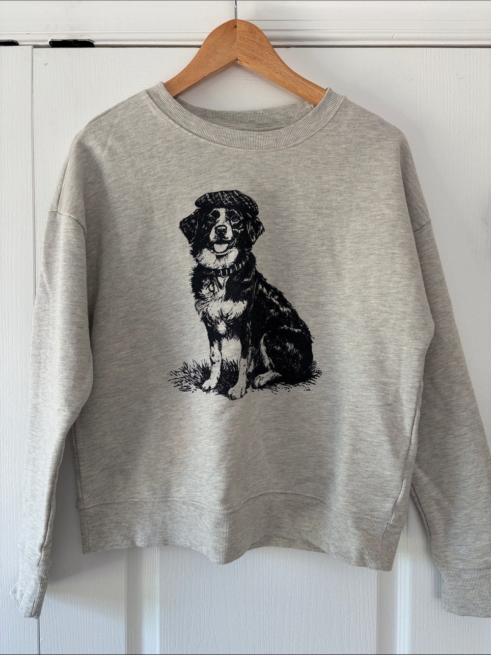 Anthropologie Dog Graphic Crewneck Sweatshirt - Light Gray